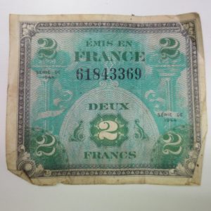 Two dollar paper bill of france