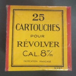 C38. 8mm , box of 25 vintage revolver cartridges, Gevelot (France)
