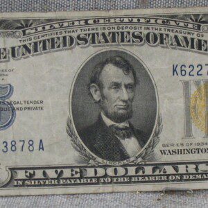 RARE US $5 Silver Certificate, yellow seal, Series of 1934-A, North Africa – Sicily related
