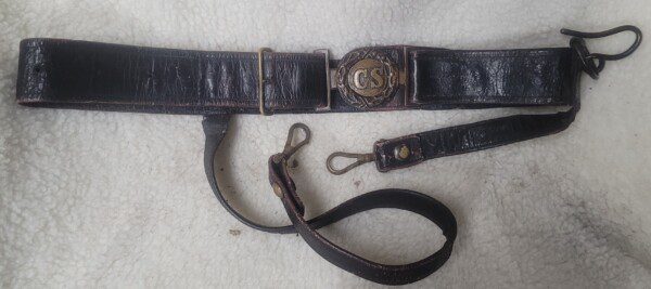 Superb Civil War Confederate waist belt with sword hangers!