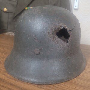 German WWII Heer (Army) Infantry helmet, M42, KIA battle damaged!