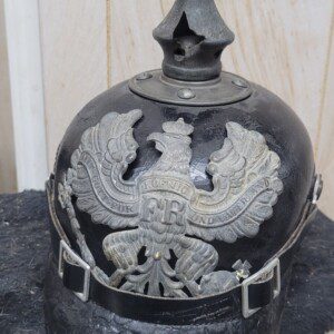 WWI German Prussian line infantry Pickelhaub spike helmet M1915, BULLET STRUCK!