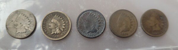Civil War Indian Head cents, all the war years in one lot! 1861, 1862, 1863, 1864 and 1865