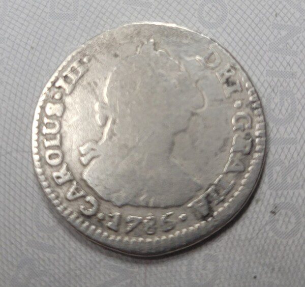 Colonial Rev War era 1786 dated silver Reale coin found Fredericksburg Virginia