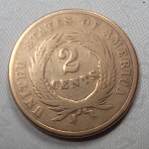 RARE US 1864 dated 2 cent coin found in Confederate Civil War camp Fredericksburg, Virginia