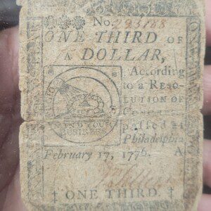 RARE Revolutionary War American Continental currency, one third dollar, 1776!