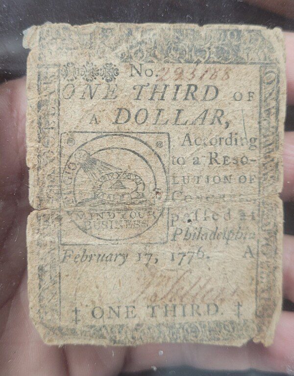 RARE Revolutionary War American Continental currency, one third dollar, 1776!