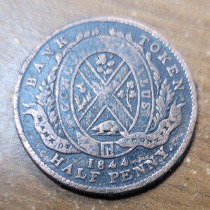 Antebellum coin token from the Bank of Montreal Canada 1844 dug in a Confederate camp Fredericksburg Virginia