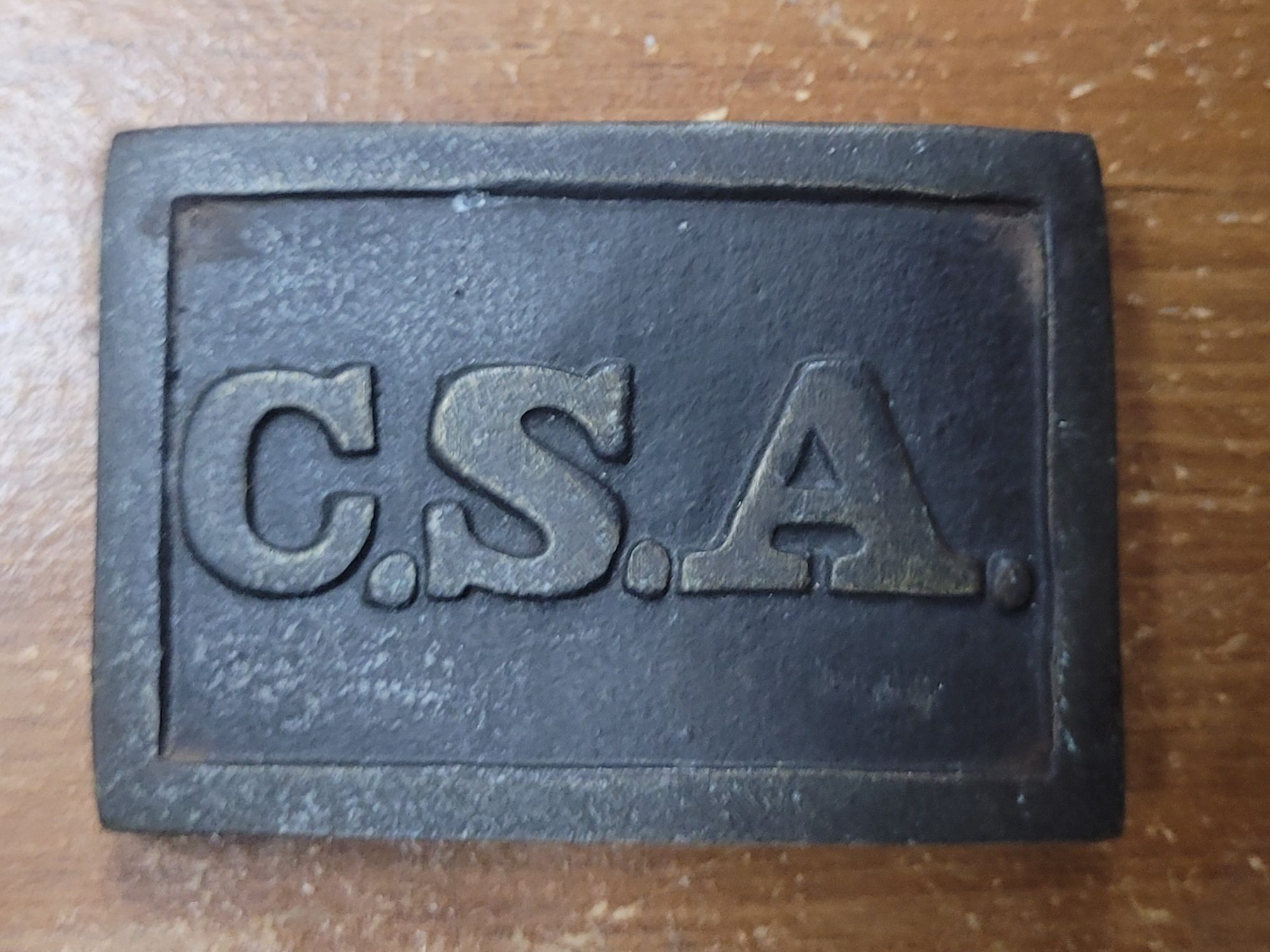 Fine Civil War Confederate rectangle CSA belt buckle, near MINT Atlanta style