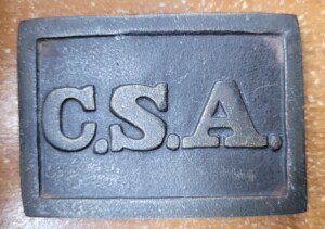 Fine Civil War Confederate rectangle CSA belt buckle, near MINT 
