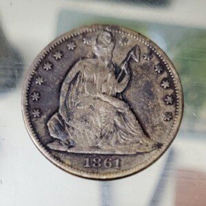 RARE US half dollar silver coin used as a pendant, 1861, found Fredericksburg, Virginia