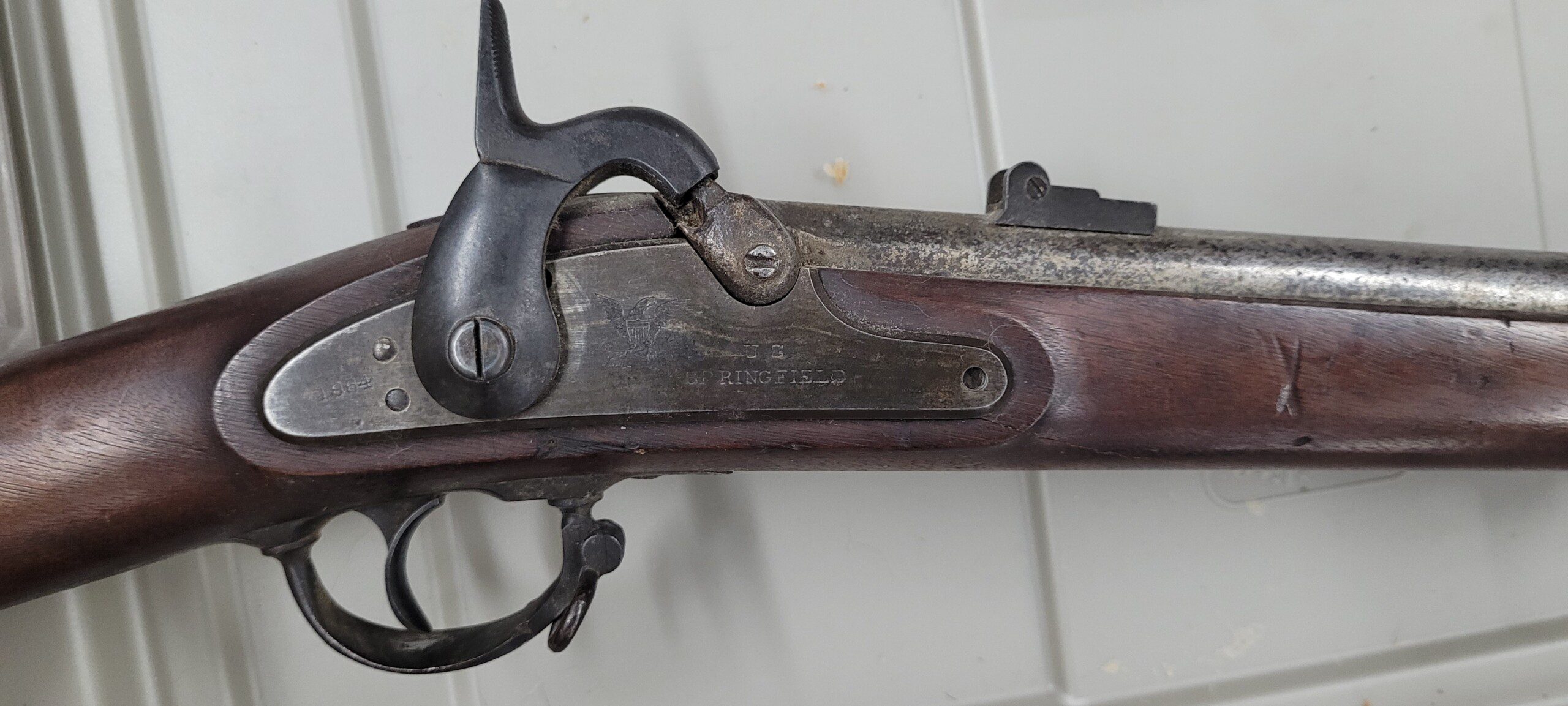 Civil War Springfield rifle musket dated 1864 with near MINT stock and bands!